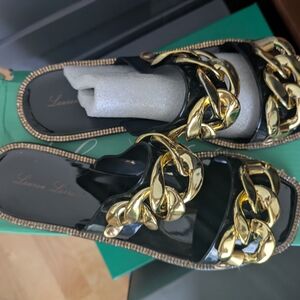 Black and Gold Women's Jelly Slide Sandals